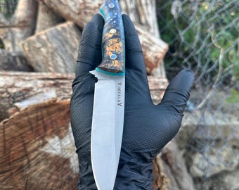 Handgjord Bushcraft-kniv i N690-stål: Lönnhandtag, läderslida