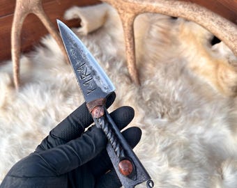 Hand Forged Carbon Steel Hunting Knife with Leather Sheath