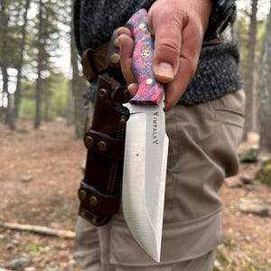 Handmade N690 Steel Bushcraft Knife: Stabilized Maple Handle, Leather Sheath