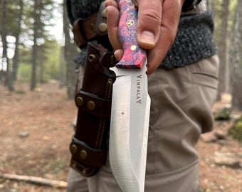 Handmade N690 Steel Bushcraft Knife: Stabilized Maple Handle, Leather Sheath