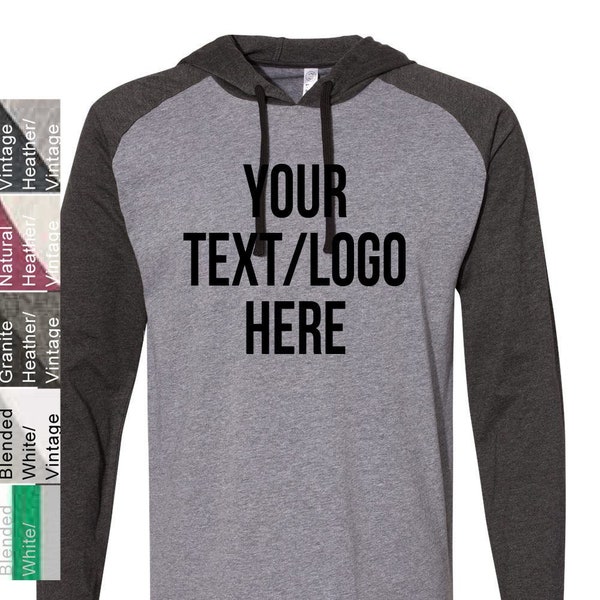 Custom LAT - Fine Jersey Long Sleeve Hooded Raglan T-Shirt - 6917 Available in All sizes and colors - Vinyl or Glitter Print