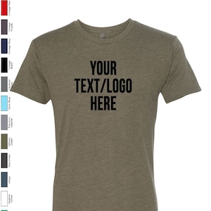 Custom Text T-Shirts Your choice of font and colors Next Level 6010 Triblend T-Shirt with Rhinestone , Glitter or Vinyl Print image 1