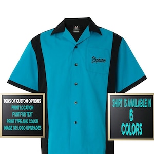 Custom Made Hilton HP2243 Turquoise Retro Style Bowling Shirt Print Personalized Customized for your Team.