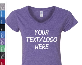 Custom Women's V-Neck T-Shirt: Gildan Softstyle, Solid or Glitter Print 64VOOL