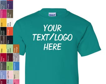 Custom Gildan Youth T-Shirt: Vinyl or Glitter Print, 100% Cotton