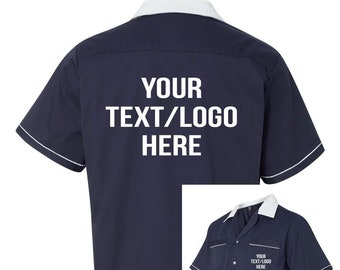 Custom Made Hilton HP2244 Navy & White Bowling Shirt with Glitter or Vinyl Print Personalized Customized for your Team.