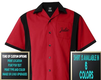 Custom Made Hilton HP2243 Red & Black Retro Style Bowling Shirt Print Personalized Customized for your Team.