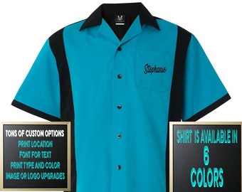 Custom Made Hilton HP2243 Turquoise Retro Style Bowling Shirt Print Personalized Customized for your Team.