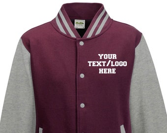 Custom Made Burgundy Maroon and Heather Grey Letterman Jacket  AWDis All We Do Is JHA043 Letterman Jacket Vinyl or Glitter Print