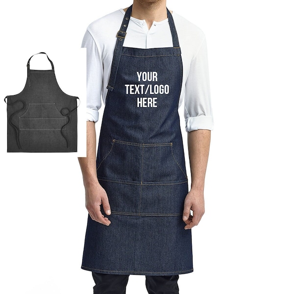 Custom Artisan Collection by Reprime Unisex Jeans Stitch Denim Bib Apron RP126 Personalized Vinyl or Glitter