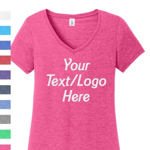 Custom Made DM1350L  District  Women’s Perfect Tri  V-Neck Tee Customized District T Shirt Vinyl or Glitter Print Personalized
