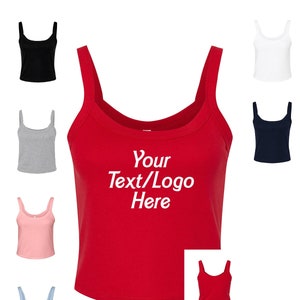 Custom BELLA + CANVAS - Women&#39;s Micro Rib Spaghetti Strap Tank - 1012 Vinyl or Glitter Print Customized
