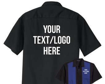 Custom Made Port Authority S300 Royal Blue & Black Bowling Style Camp Shirt Glitter or Vinyl Print Personalized Customized for your Team