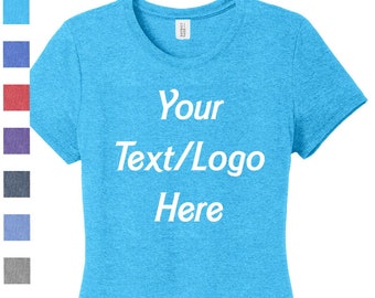 Custom Women's Tri-Blend Tee: Personalized Solid or Glitter Print DM130L District