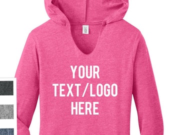 Custom Made DM139L  District ® Women’s Perfect Tri ® Long Sleeve Hoodie Customized District Vinyl or Glitter Print Personalized