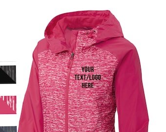 Custom Sport-Tek® Ladies Heather Colorblock Raglan Hooded Wind Jacket LST40 Available All colors & Sizes