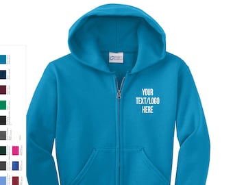 Custom Port & Company® Essential Fleece Full-Zip Hooded Sweatshirt - PC90ZH PC90YZH Adult and Youth Sizes Vinyl , Glitter Customized apparel