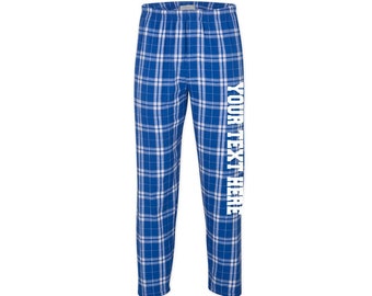 Custom Made Personalized Flannel Style Unisex Pants Royal and White Color Scheme Customized Pants Pajama PJ Collection