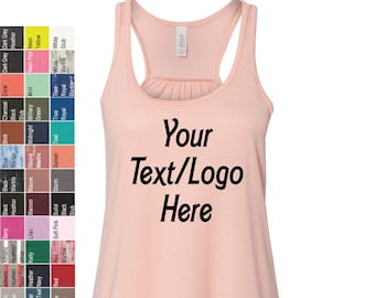 Custom Made Bella + Canvas Ladies' Flowy Racerback Tank - 8800 with Glitter or Vinyl Print Customized Tank Top TankTop