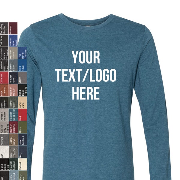 Customized Bella + Canvas - Long Sleeve Jersey Tee - 3501 Custom Made Long Sleeve Tshirt with Vinyl or Glitter Print