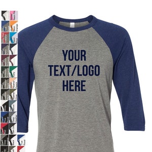 Custom Made Bella Canvas Unisex Three-Quarter Sleeve Baseball T-Shirt 3200 Vinyl or Glitter Print Customized Available in All Colors image 1
