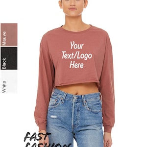 Custom Bella + Canvas Cropped Long Sleeve Tee: Vinyl or Glitter Print 6501