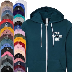 Custom Bella + Canvas Full-Zip Hoodie: Solid or Glitter Print 3739