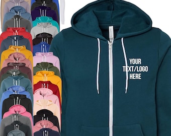 Custom Bella + Canvas Full-Zip Hoodie: Solid or Glitter Print 3739