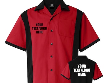 Custom Made Hilton HP2243 Red & Black Bowling Shirt with Glitter or Vinyl Print Personalized Customized for your Team.