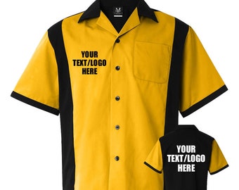 Custom Made Hilton HP2243 Gold Yellow Bowling Shirt with Glitter or Vinyl Print Personalized Customized for your Team.