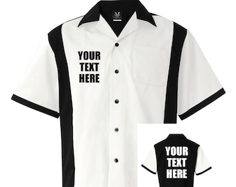 Custom Made Hilton HP2243 White Bowling Shirt with Glitter or Vinyl Print Personalized Customized for your Team.