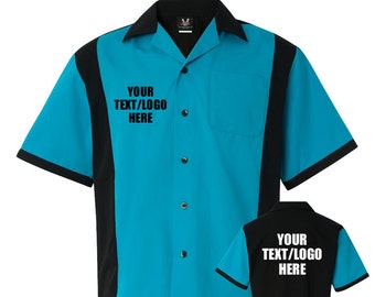 Custom Made Hilton HP2243 Turquoise Bowling Shirt with Glitter or Vinyl Print Personalized Customized for your Team.