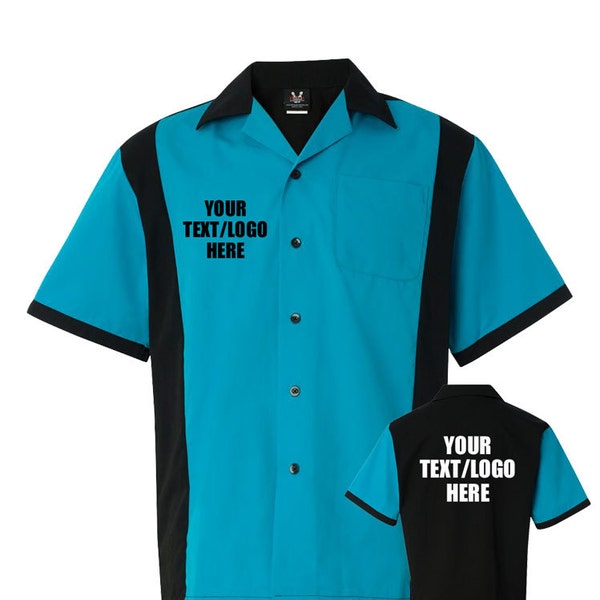 Custom Made Hilton HP2243 Turquoise Bowling Shirt with Glitter or Vinyl Print Personalized Customized for your Team.