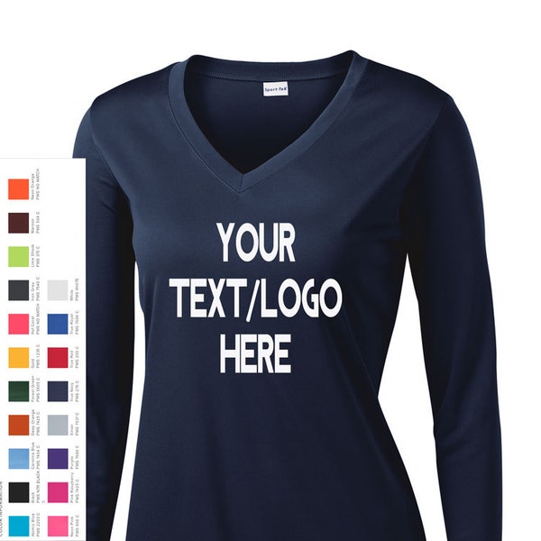 Custom Made Sport-Tek® Ladies Long Sleeve PosiCharge® Competitor™ V-Neck Tee LST353LS Vinyl / Glitter Print Customized Performance Shirt