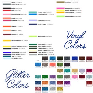 K&ouml;nnte beinhalten: Eine Tabelle mit Vinyl- und Glitterfarben mit entsprechenden Farbnamen und Produktcodes. Die Tabelle enth&auml;lt eine Vielzahl von Farben, darunter Rot, Blau, Gr&uuml;n, Gelb und Lila. Die Tabelle ist mit "Vinylfarben" und "Glitterfarben" beschriftet.