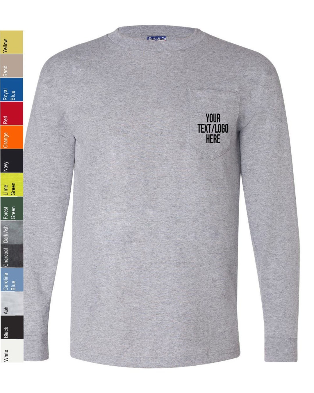 Bayside Unionmade Long Sleeve Tshirt With a Pocket 3055 Customized