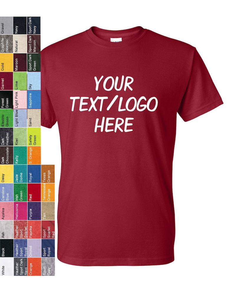 May include: A red t-shirt with the text "YOUR TEXT/LOGO HERE" printed in white on the front.