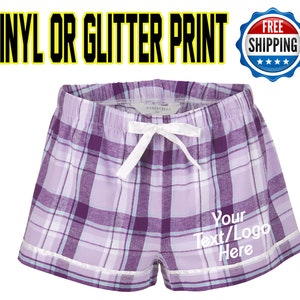 Custom Personalized Womens Flannel Style Boxer Lilac  PJ Collection Customized Boxers Party Favor Sleepover Gift Team Spiritwear