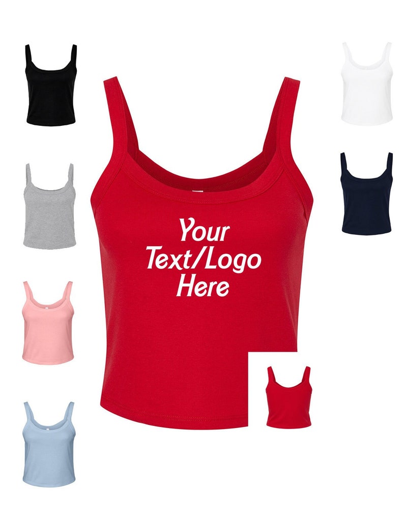 Custom Bella + Canvas Micro Rib Spaghetti Strap Tank Top 1012 : Solid or Glitter Print image 1