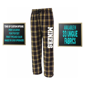 Custom Personalized Pennant Flannel Style Unisex Pants Black and Gold Color Scheme Customized Pants Adult and Youth