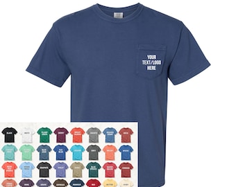 Custom Comfort Colors Pocket T-Shirt Garment Dyed Solid or Glitter Print 6030