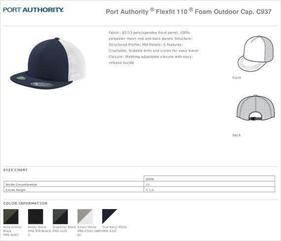 Custom Made Port Authority ® Flexfit 110 ® Foam Outdoor Cap C937 All Colors  and Sizes Customized in Glitter or Vinyl Print - Etsy