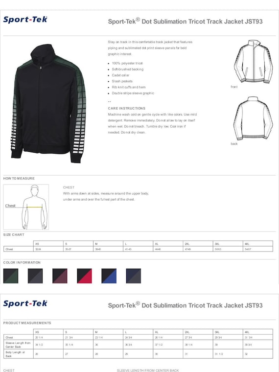 Sport Tek Jacket Size Chart