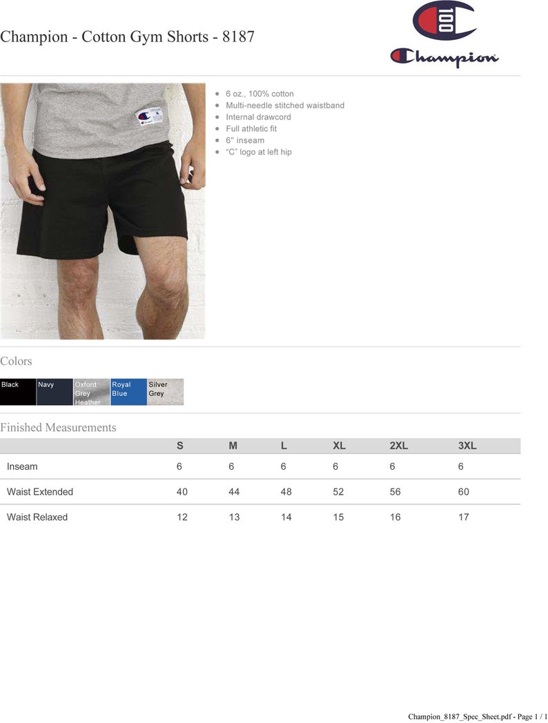 Cotton Gym Shorts Personalized Champion 8187 Vinyl Glitter Print Customized Champion apparel