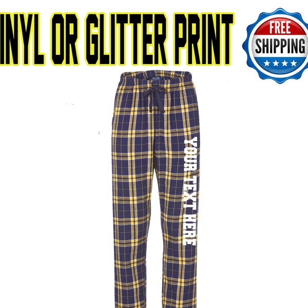 Custom Made Personalized Flannel Style Womens Pants Navy and Gold Color Scheme Customized Pants Pajama PJ Collection