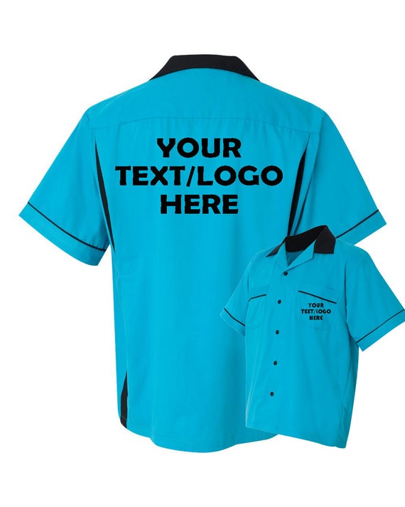 Custom Made Hilton HP2244 Turquoise and Black Bowling Shirt With