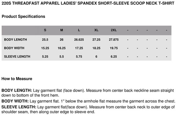 Threadfast Apparel Size Chart