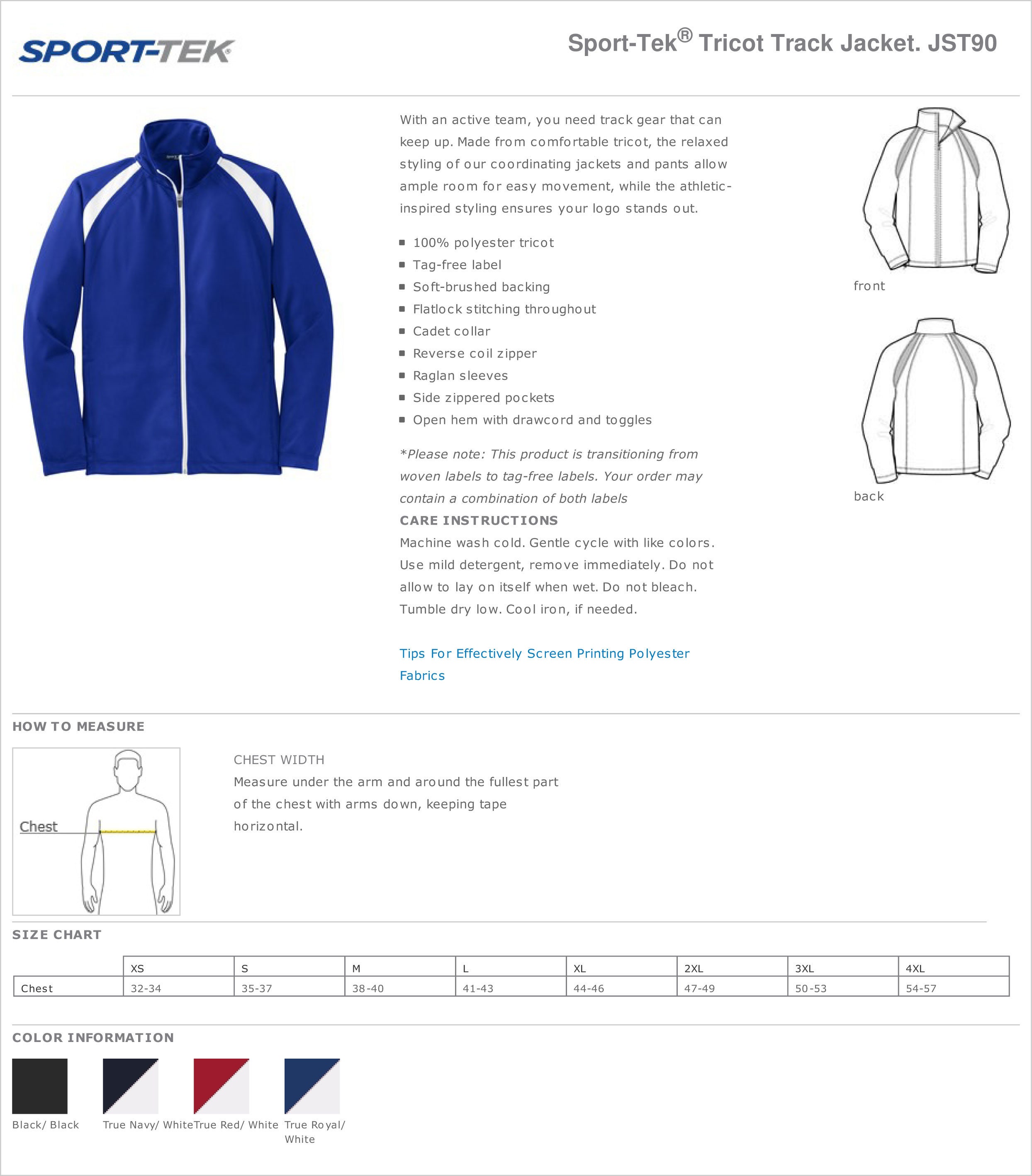Buy Custom Sport-tek® Tricot Track Jacket Adult and Youth JST90 YJST90  Available All Colors & Sizes Online in India 