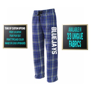 Custom Personalized Pennant Sportswear Flannel Style Unisex Pants Black and Royal with White  Color Scheme Customized Pants Adult and Youth