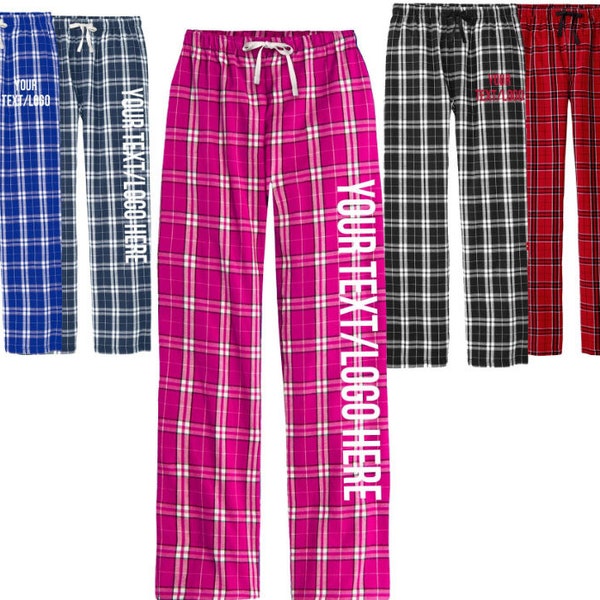 District ® Flannel Plaid Lounge Ladies Pants DT2800 Custom Personalized Pants Single or Large Group Orders Vinyl or Glitter Print